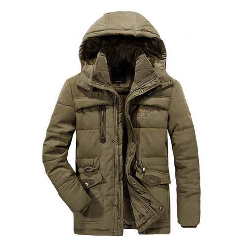 

Men's Puffer Jacket Quilted Jacket Parka Warm Outdoor Vacation Going out Casual Daily Solid / Plain Color Outerwear Clothing Apparel Green Blue Khaki