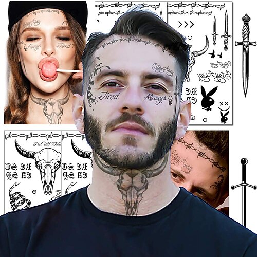 

2 Sheets Halloween Face Tattoos for Adults Women Men Temporary Tattoos Stickers Festival Face Makeup Kit Halloween Costume Accessories Halloween Party Favors Supplies