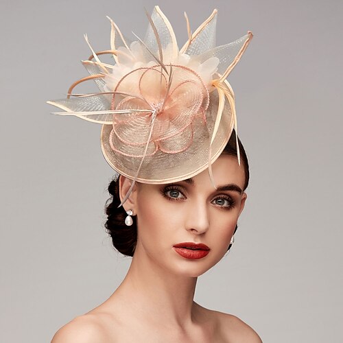 

Feathers Net Fascinators Kentucky Derby Hats Headpiece with Feather Cap Flower 1 PC Wedding Horse Race Ladies Day Melbourne Cup Headpiece