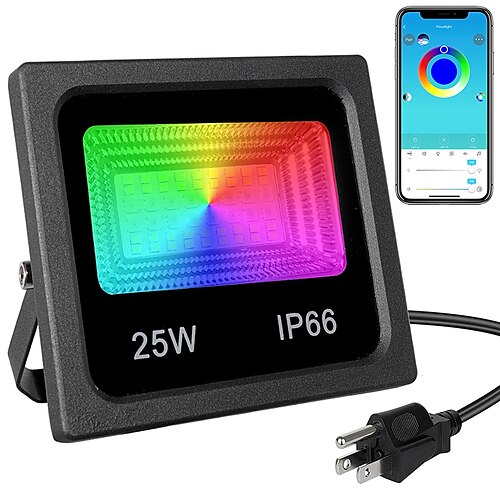 

RGBW APP LED Floodlight Bluetooth Outdoor Smart Flood Light 2pcs 1pcs 25W 110V 220V IP66 Waterproof Color Changing Spotlight APP Group Control
