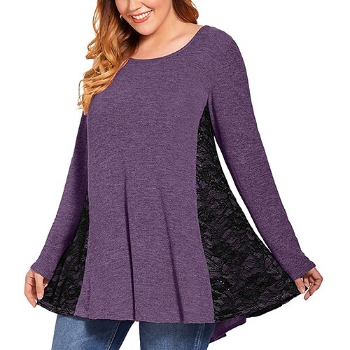 Women's Plus Size Tops T shirt Tee Floral Lace Patchwork Long Sleeve Crew Neck Casual Daily Going out Polyester Winter Fall Purple Wine
Women's Plus Size Tops T shirt Tee Floral Lace Patchwork Long Sleeve Crew Neck Casual Daily Going out Polyester Winter Fall Purple Wine