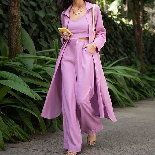 Women's Blouse Tank Top Pants Sets Basic Purple Black Office Work Business Solid Color Shirt Collar S M L XL
Women's Blouse Tank Top Pants Sets Basic Purple Black Office Work Business Solid Color Shirt Collar S M L XL