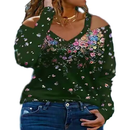 Women's Plus Size Tops T shirt Tee Floral Print Long Sleeve V Neck Basic Streetwear Daily Going out Cotton Fall Winter Green Black / Lantern Sleeve
Women's Plus Size Tops T shirt Tee Floral Print Long Sleeve V Neck Basic Streetwear Daily Going out Cotton Fall Winter Green Black / Lantern Sleeve