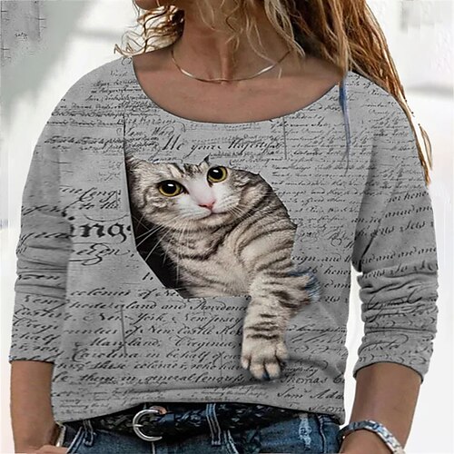 Women's Plus Size Tops T shirt Tee Cat Letter Print Long Sleeve Crewneck Streetwear Daily Weekend Cotton Fall Winter Lake blue Black
Women's Plus Size Tops T shirt Tee Cat Letter Print Long Sleeve Crewneck Streetwear Daily Weekend Cotton Fall Winter Lake blue Black