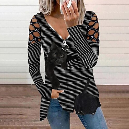 Women's Blouse Shirt Tunic Yellow Orange Red Cat Striped Cut Out Flowing tunic Long Sleeve Holiday Weekend Streetwear Casual V Neck Regular 3D Cat S / Print
Women's Blouse Shirt Tunic Yellow Orange Red Cat Striped Cut Out Flowing tunic Long Sleeve Holiday Weekend Streetwear Casual V Neck Regular 3D Cat S / Print