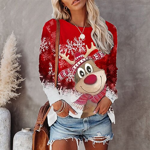 Women's Shirt Blue Wine Red Deer Snowflake Print Long Sleeve Christmas Casual Streetwear Round Neck Regular S
Women's Shirt Blue Wine Red Deer Snowflake Print Long Sleeve Christmas Casual Streetwear Round Neck Regular S