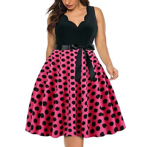 Women's Plus Size Party Dress Polka Dot V Neck Bow Sleeveless Fall Spring Vintage 1950s Elegant Knee Length Dress Formal Party Dress
Women's Plus Size Party Dress Polka Dot V Neck Bow Sleeveless Fall Spring Vintage 1950s Elegant Knee Length Dress Formal Party Dress