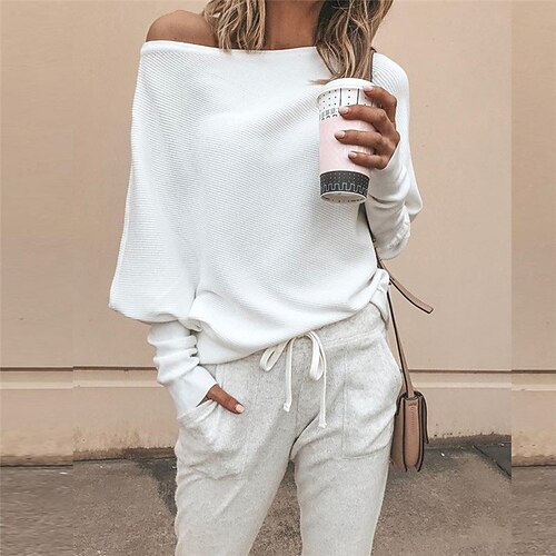 Women's Pullover Sweater jumper Jumper Knit Knitted Solid Color Boat Neck Basic Stylish Outdoor Home Winter Fall Gray White S M L / Long Sleeve / Casual / Going out / Loose Fit
Women's Pullover Sweater jumper Jumper Knit Knitted Solid Color Boat Neck Basic Stylish Outdoor Home Winter Fall Gray White S M L / Long Sleeve / Casual / Going out / Loose Fit
