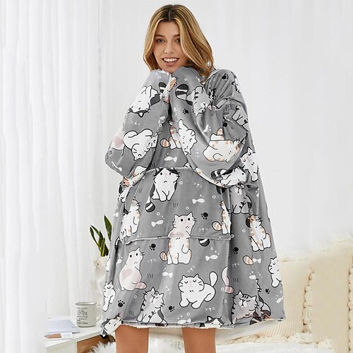 Adults' Oversized Hoodie Blanket Wearable Blanket With Pocket Cartoon Cat Print Onesie Pajamas Flannel Cosplay For Men and Women Carnival Animal Sleepwear Cartoon Festival / Holiday Costumes
Adults' Oversized Hoodie Blanket Wearable Blanket With Pocket Cartoon Cat Print Onesie Pajamas Flannel Cosplay For Men and Women Carnival Animal Sleepwear Cartoon Festival / Holiday Costumes