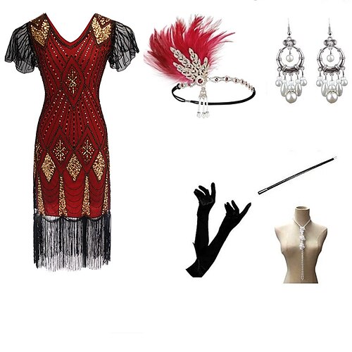Vintage Inspired Cocktail Dress Vintage Dress Dress Women's Costume Vintage Cosplay Event / Party Dress / Gloves / Headwear / Necklace / Earrings / Sequin
Vintage Inspired Cocktail Dress Vintage Dress Dress Women's Costume Vintage Cosplay Event / Party Dress / Gloves / Headwear / Necklace / Earrings / Sequin