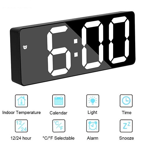 

LED Mirror Display Alarm Clock Digital Creative Voice Control Wake Up Time Date Temperature Display Rectangular Desk Clocks