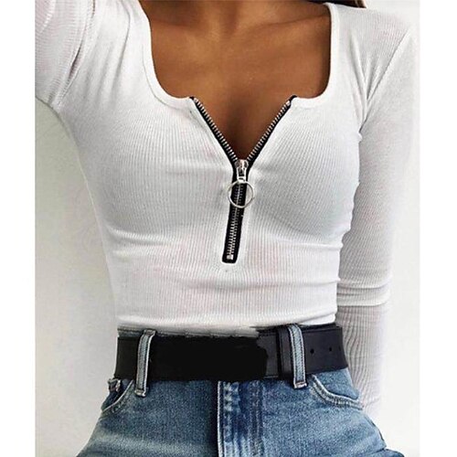Dame Skjorte Går ud af toppe Bluse Koncert toppe Sort Hvid Vin Vanlig Patchwork Lynlås Langærmet I-byen-tøj Weekend Sexet U-hals Normal Tynd S
Dame Skjorte Går ud af toppe Bluse Koncert toppe Sort Hvid Vin Vanlig Patchwork Lynlås Langærmet I-byen-tøj Weekend Sexet U-hals Normal Tynd S