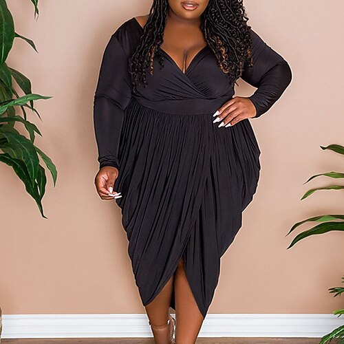 Women's Plus Size Party Dress Solid Color V Neck Split Long Sleeve Fall Spring Casual Sexy Prom Dress Midi Dress Causal Daily Dress / Ruched
Women's Plus Size Party Dress Solid Color V Neck Split Long Sleeve Fall Spring Casual Sexy Prom Dress Midi Dress Causal Daily Dress / Ruched