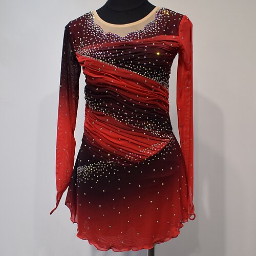 Figure Skating Dress Women's Girls' Ice Skating Dress Outfits Red Patchwork Mesh Spandex High Elasticity Competition Skating Wear Handmade Crystal / Rhinestone Long Sleeve Ice Skating Figure Skating
Figure Skating Dress Women's Girls' Ice Skating Dress Outfits Red Patchwork Mesh Spandex High Elasticity Competition Skating Wear Handmade Crystal / Rhinestone Long Sleeve Ice Skating Figure Skating