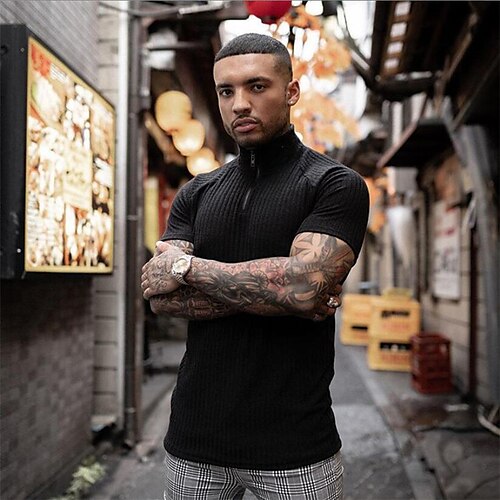 Men's T shirt Solid Color Stand Collar Street Casual Zipper Short Sleeve Tops Basic Fashion Classic Comfortable White Black
Men's T shirt Solid Color Stand Collar Street Casual Zipper Short Sleeve Tops Basic Fashion Classic Comfortable White Black
