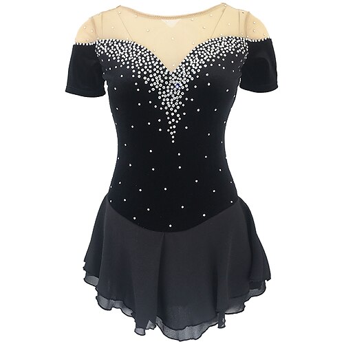 Figure Skating Dress Women's Girls' Ice Skating Dress Outfits Black Open Back Spandex High Elasticity Training Skating Wear Handmade Solid Colored Classic Crystal / Rhinestone Short Sleeve Ice
Figure Skating Dress Women's Girls' Ice Skating Dress Outfits Black Open Back Spandex High Elasticity Training Skating Wear Handmade Solid Colored Classic Crystal / Rhinestone Short Sleeve Ice