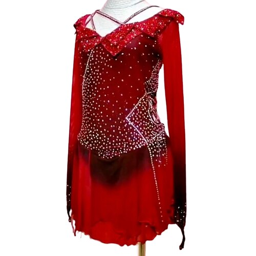 Figure Skating Dress Women's Girls' Ice Skating Dress Outfits Burgundy Red Mesh Spandex High Elasticity Competition Skating Wear Handmade Crystal / Rhinestone Long Sleeve Ice Skating Figure Skating
Figure Skating Dress Women's Girls' Ice Skating Dress Outfits Burgundy Red Mesh Spandex High Elasticity Competition Skating Wear Handmade Crystal / Rhinestone Long Sleeve Ice Skating Figure Skating