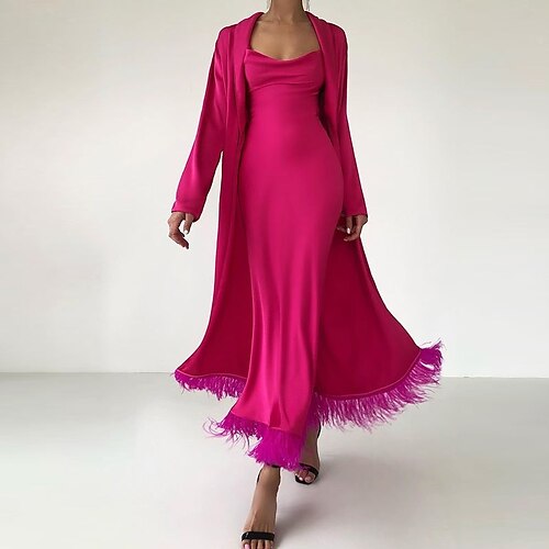 Women's Two Piece Dress Midi Dress Fuchsia Brown Long Sleeve Pure Color Tassel Fringe Feather Spring Summer Round Neck Party Stylish Elegant 2022 S M L XL
Women's Two Piece Dress Midi Dress Fuchsia Brown Long Sleeve Pure Color Tassel Fringe Feather Spring Summer Round Neck Party Stylish Elegant 2022 S M L XL