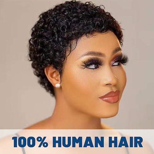 

Short Curly Hair Wigs Pixie Cut Brazilian Human Hair For Women Natural Black 150% Density Glueless Afro Kinky Curly Wig