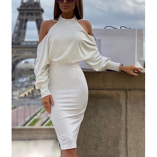 Women's Sheath Dress White Long Sleeve Backless Winter Fall Autumn Halter Neck Winter Dress Fall Dress Slim S M L XL
Women's Sheath Dress White Long Sleeve Backless Winter Fall Autumn Halter Neck Winter Dress Fall Dress Slim S M L XL