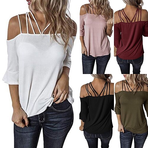 Women's T shirt Off Shoulder Solid Colored Modern Off Shoulder T-shirt Sleeve Light Summer Green White Black Grey Red
Women's T shirt Off Shoulder Solid Colored Modern Off Shoulder T-shirt Sleeve Light Summer Green White Black Grey Red