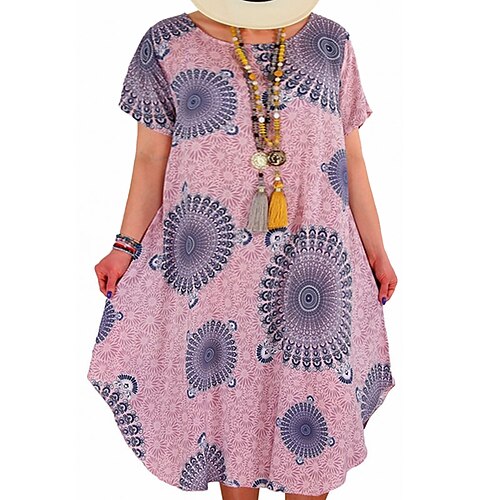 Women's Plus Size Curve Sheath Dress Pattern Round Neck Short Sleeve Spring Summer Casual Knee Length Dress Date Vacation Dress
Women's Plus Size Curve Sheath Dress Pattern Round Neck Short Sleeve Spring Summer Casual Knee Length Dress Date Vacation Dress