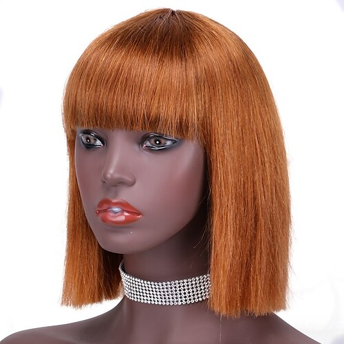 

Human Hair Wig Short Straight Bob Neat Bang Auburn Soft Party Women Capless Brazilian Hair Women's Medium Auburn#30 8 inch 10 inch 12 inch Party / Evening Daily Daily Wear