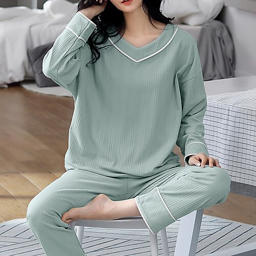 Dame Pyjamas Sett Nattlig Pjs 2 deler Ren farge Mote Enkel Komfort Hjem Daglig Seng Bomull Pustende Gave V-splitt Langermet Bukse Elastisk midje Høst Vår Grønn Blå
Dame Pyjamas Sett Nattlig Pjs 2 deler Ren farge Mote Enkel Komfort Hjem Daglig Seng Bomull Pustende Gave V-splitt Langermet Bukse Elastisk midje Høst Vår Grønn Blå