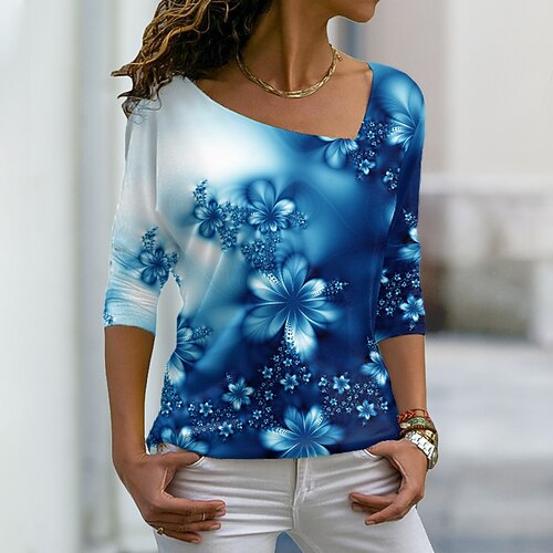 Women's T shirt Tee Blue Graphic Floral Print Long Sleeve Daily Weekend Basic Vintage V Neck Regular Floral Painting S
Women's T shirt Tee Blue Graphic Floral Print Long Sleeve Daily Weekend Basic Vintage V Neck Regular Floral Painting S