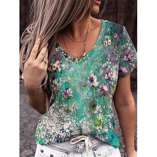 Women's T shirt Tee Green Floral Plants Short Sleeve Casual Daily Basic V Neck Regular S / 3D Print
Women's T shirt Tee Green Floral Plants Short Sleeve Casual Daily Basic V Neck Regular S / 3D Print