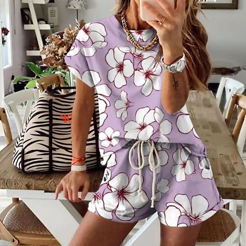 Women's Loungewear Sets Nighty 2 Pieces Flower Fashion Comfort Sweet Home Daily Bed Polyester Breathable Gift Crew Neck Short Sleeve Shorts Lace up Elastic Waist Pocket Spring Summer Blue Purple
Women's Loungewear Sets Nighty 2 Pieces Flower Fashion Comfort Sweet Home Daily Bed Polyester Breathable Gift Crew Neck Short Sleeve Shorts Lace up Elastic Waist Pocket Spring Summer Blue Purple