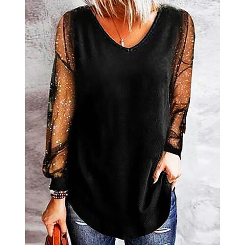 Women's T shirt Tee Green Blue Wine Plain Mesh Patchwork Long Sleeve Casual Weekend Basic V Neck Regular S
Women's T shirt Tee Green Blue Wine Plain Mesh Patchwork Long Sleeve Casual Weekend Basic V Neck Regular S
