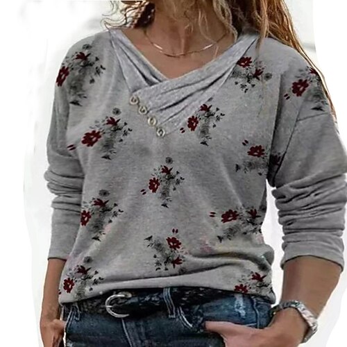 Women's Plus Size Tops T shirt Tee Hoodie Sweatshirt Floral Button Print Long Sleeve V Neck Streetwear Daily Sports Cotton Fall Winter Gray
Women's Plus Size Tops T shirt Tee Hoodie Sweatshirt Floral Button Print Long Sleeve V Neck Streetwear Daily Sports Cotton Fall Winter Gray