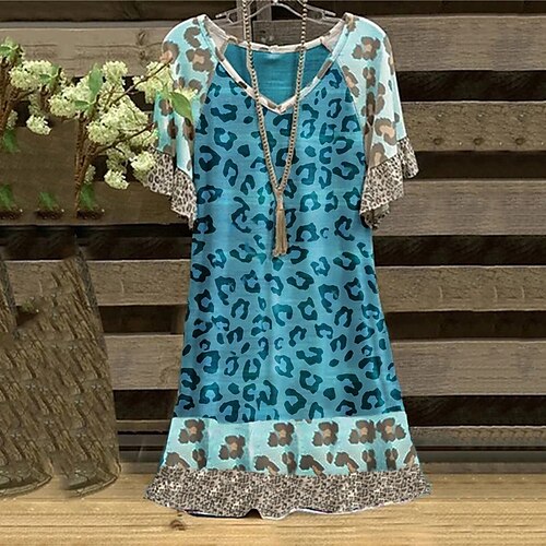 Women's Plus Size T Shirt Dress Tee Dress Leopard V Neck Print Short Sleeve Spring Summer Casual Knee Length Dress Causal Daily Dress / Cotton
Women's Plus Size T Shirt Dress Tee Dress Leopard V Neck Print Short Sleeve Spring Summer Casual Knee Length Dress Causal Daily Dress / Cotton