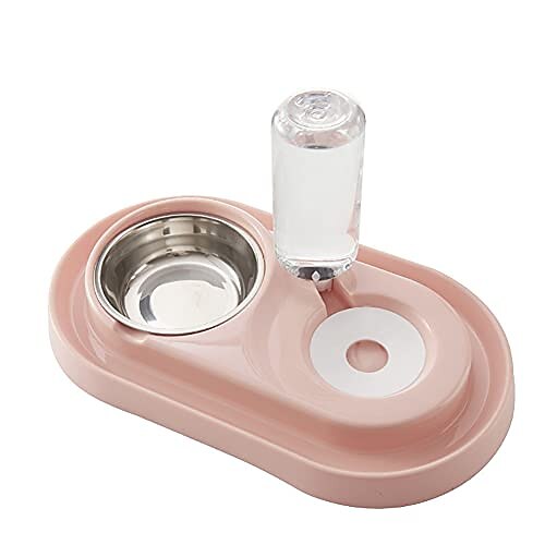 

Double Dog Cat Bowls, Raised Pets Water and Food Bowl Set with Automatic Water Dispenser Bottle Detachable Stainless Steel Bowl No-Spill Pet Feeder for Small Medium Dogs and Cats Puppy Kitten Rabbit