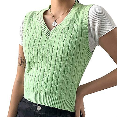 Women's Sweater Vest Jumper Cable Knit Cropped Knitted Thin Solid Color V Neck Basic Casual Daily Going out Fall Spring Green Blue S M L / Summer / Sleeveless / Sleeveless / Summer / Regular Fit
Women's Sweater Vest Jumper Cable Knit Cropped Knitted Thin Solid Color V Neck Basic Casual Daily Going out Fall Spring Green Blue S M L / Summer / Sleeveless / Sleeveless / Summer / Regular Fit