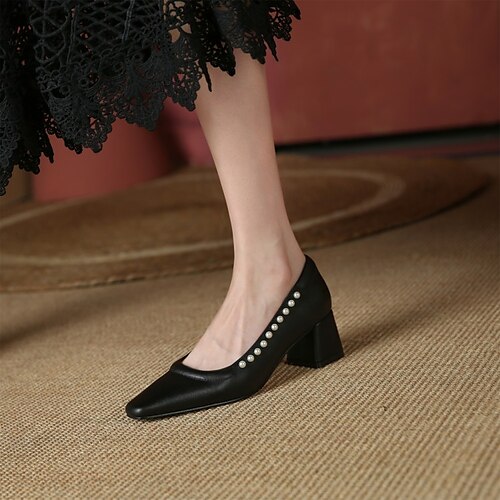 Femme Chaussures à Talons du quotidien Perle Talon Bottier Bout carré Cuir Couleur Pleine Noir Beige
Femme Chaussures à Talons du quotidien Perle Talon Bottier Bout carré Cuir Couleur Pleine Noir Beige