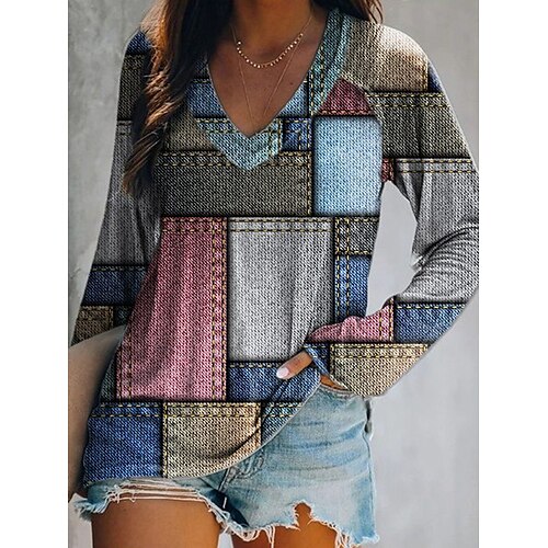 Women's T shirt Tee Blue Gray Color Block Scenery Print Long Sleeve Holiday Weekend Basic V Neck Regular Abstract Painting S / 3D Print
Women's T shirt Tee Blue Gray Color Block Scenery Print Long Sleeve Holiday Weekend Basic V Neck Regular Abstract Painting S / 3D Print