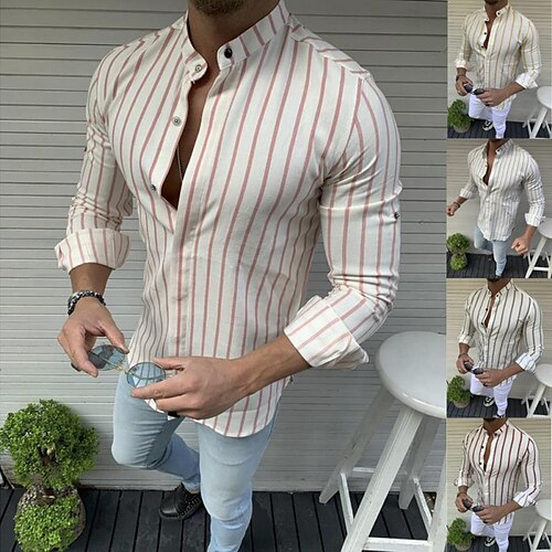 Men's Shirt Bishop Sleeve Stripe St Collar Medium Spring & Summer Pink Apricot
Men's Shirt Bishop Sleeve Stripe St Collar Medium Spring & Summer Pink Apricot