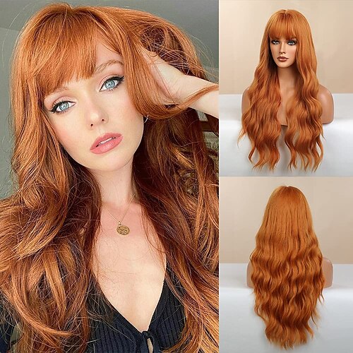 

Synthetic Wig Wavy Neat Bang Wig Long Orange Synthetic Hair Women's Cosplay Party Fashion Blonde Pink Black ChristmasPartyWigs