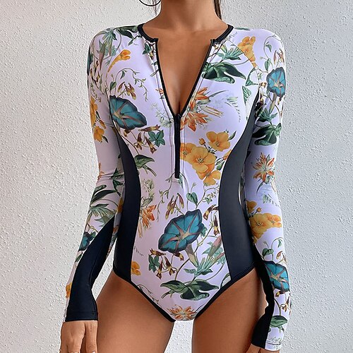 Women's Swimwear Rash Guard Diving Normal Swimsuit Tummy Control Zipper Print Floral White Scoop Neck Bathing Suits New Vacation Fashion / Modern / Padded Bras
Women's Swimwear Rash Guard Diving Normal Swimsuit Tummy Control Zipper Print Floral White Scoop Neck Bathing Suits New Vacation Fashion / Modern / Padded Bras