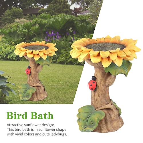 

Garden Sunflower Bird Bath & Bird Feeder for Wild Birds Gazebo Hummingbird Polyresin Garden Decorations Home Indoor Outdoor Ornaments