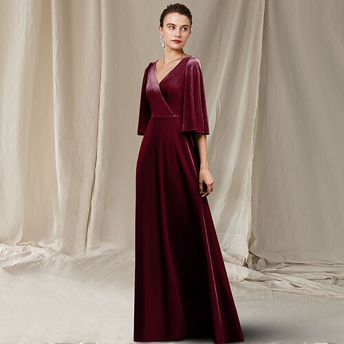 A-Line Mother of the Bride Dress Elegant V Neck Floor Length Velvet Half Sleeve with Bow(s) Solid Color 2022
A-Line Mother of the Bride Dress Elegant V Neck Floor Length Velvet Half Sleeve with Bow(s) Solid Color 2022