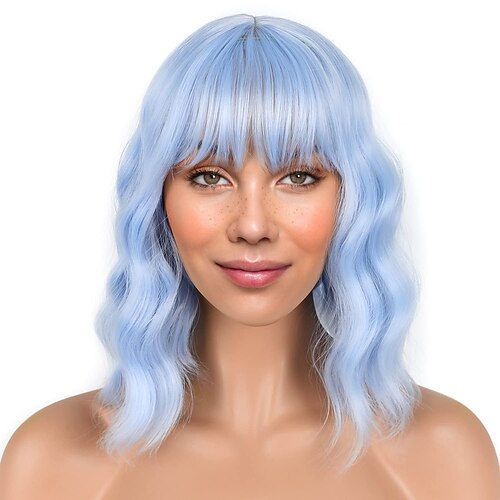 Blue Wigs for Women Short Bob Wigs with Bangs Loose Wavy Hair Shoulder Length Cosplay Daily Party Hot Pink/Yellow/Half White and Half White Wigs
Blue Wigs for Women Short Bob Wigs with Bangs Loose Wavy Hair Shoulder Length Cosplay Daily Party Hot Pink/Yellow/Half White and Half White Wigs