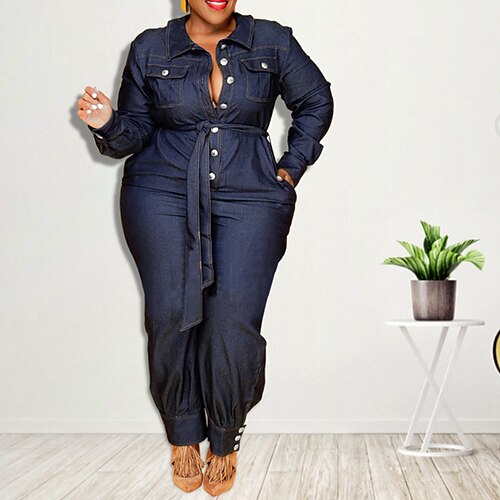 Women's Plus Size Jumpsuit Lace up Solid Colored Long Sleeve Ordinary Streetwear Fall Winter Blue XL XXL 3XL 4XL 5XL / Shirt Collar
Women's Plus Size Jumpsuit Lace up Solid Colored Long Sleeve Ordinary Streetwear Fall Winter Blue XL XXL 3XL 4XL 5XL / Shirt Collar