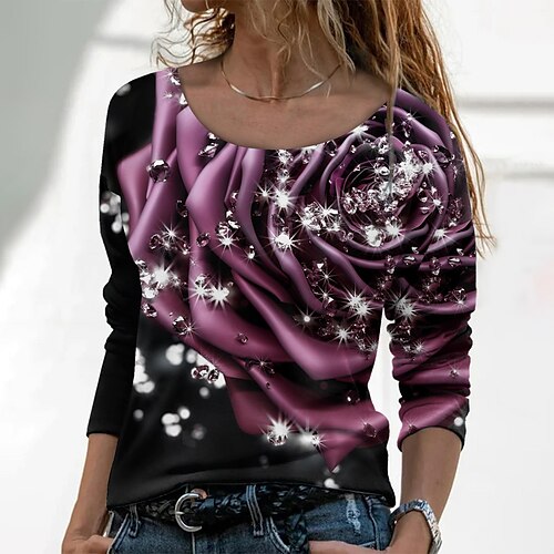 Women's T shirt Tee Green Blue Pink Rose Sparkly Print Long Sleeve Casual Daily Basic Valentine's Day Round Neck Regular Floral 3D Printed Valentine's Day S
Women's T shirt Tee Green Blue Pink Rose Sparkly Print Long Sleeve Casual Daily Basic Valentine's Day Round Neck Regular Floral 3D Printed Valentine's Day S