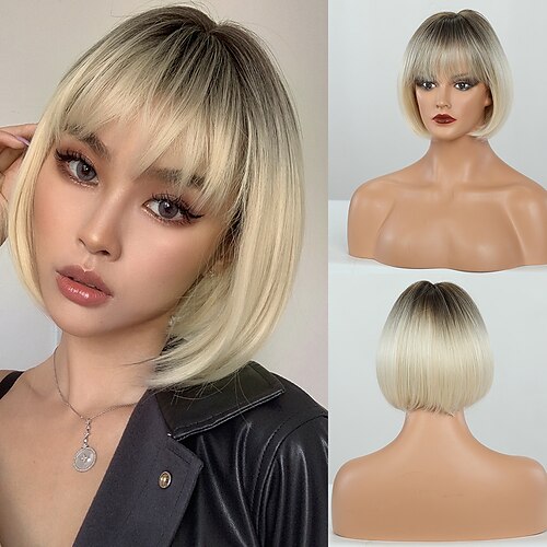 Synthetic Wig Natural Straight With Bangs Machine Made Wig 10 inch Brown / White Synthetic Hair Women's Middle Part Bob Fashion White / Daily Wear
Synthetic Wig Natural Straight With Bangs Machine Made Wig 10 inch Brown / White Synthetic Hair Women's Middle Part Bob Fashion White / Daily Wear