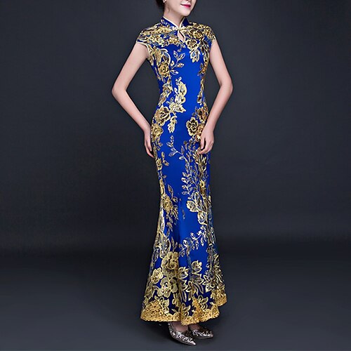 Sheath / Column Chinese Style Vintage Wedding Guest Formal Evening Dress High Neck Short Sleeve Ankle Length Charmeuse with Sequin Embroidery 2022
Sheath / Column Chinese Style Vintage Wedding Guest Formal Evening Dress High Neck Short Sleeve Ankle Length Charmeuse with Sequin Embroidery 2022