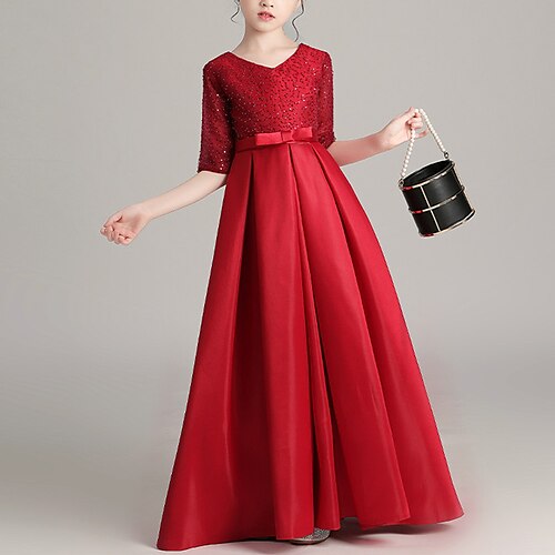 A-Line Floor Length V Neck Satin Junior Bridesmaid Dresses&Gowns With Bow(s) Wedding Party Dresses 4-16 Year
A-Line Floor Length V Neck Satin Junior Bridesmaid Dresses&Gowns With Bow(s) Wedding Party Dresses 4-16 Year