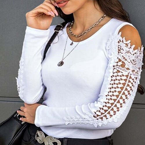 Women's Plus Size Tops T shirt Tee Lace Trims Long Sleeve Round Neck Basic Daily Going out Cotton Spring Fall White Black
Women's Plus Size Tops T shirt Tee Lace Trims Long Sleeve Round Neck Basic Daily Going out Cotton Spring Fall White Black